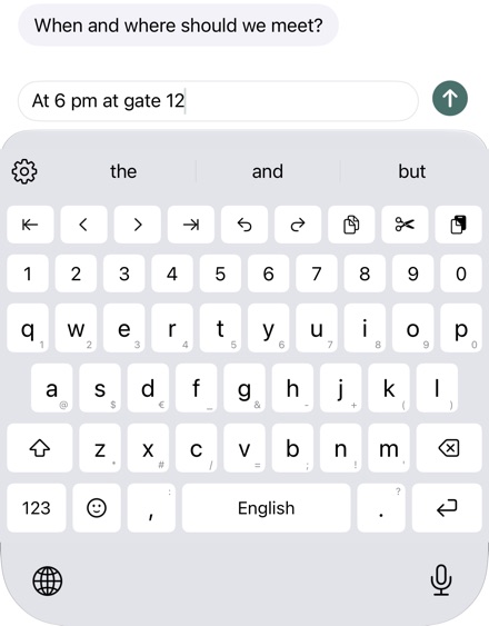 Keyboard with editing bar and number row.
