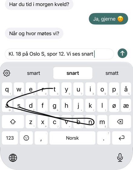 Et ord sveipet over bokstavene, med sporet.